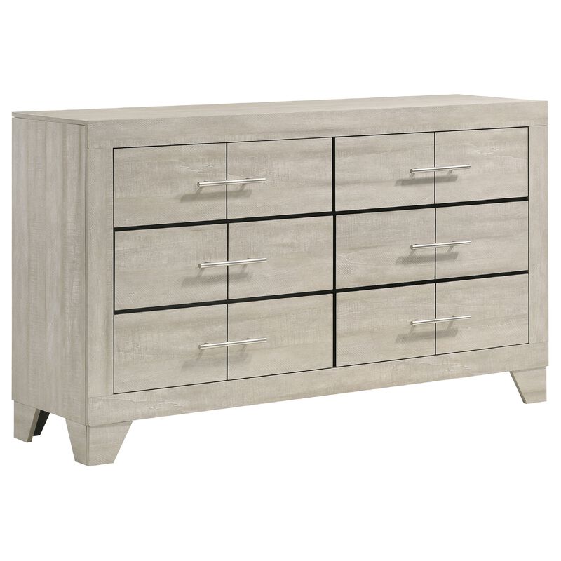 Qanto Wide Dresser with 6 Drawers, Rustic Cream Wood image number 2