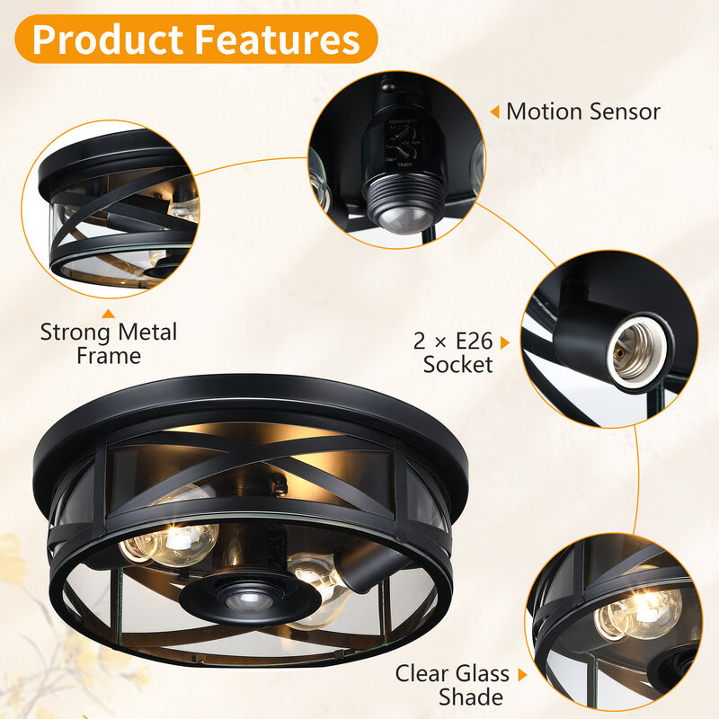 12.60" Modern 2-Light Motion Sensor Outdoor Flush Mount Light image number 7