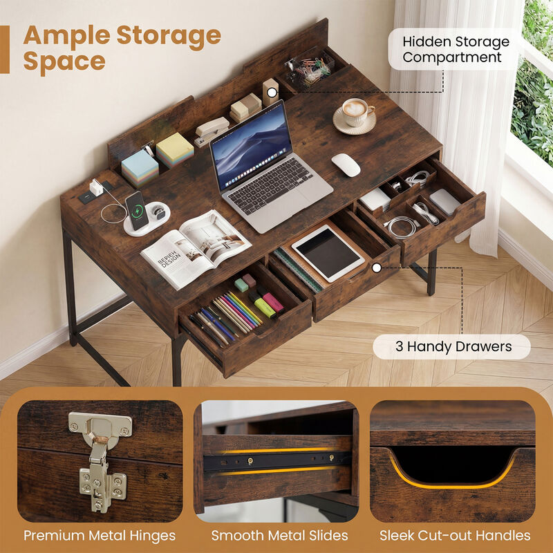 Home Office Desk with Power Outlets and Hidden Storage Compartment image number 8