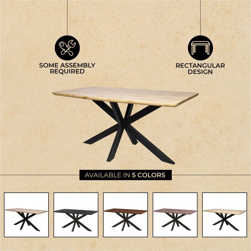LeisureMod Ravenna 63" Rectangular Wood Dining Table With Modern Metal Base image number 5