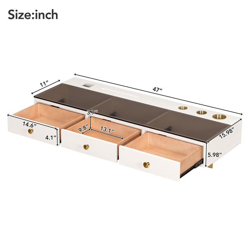 Whisen 47" Floating Shelf with 3 Drawers, Multi-Purpose Wall-Mounted Vanity Table, Mounted Desk