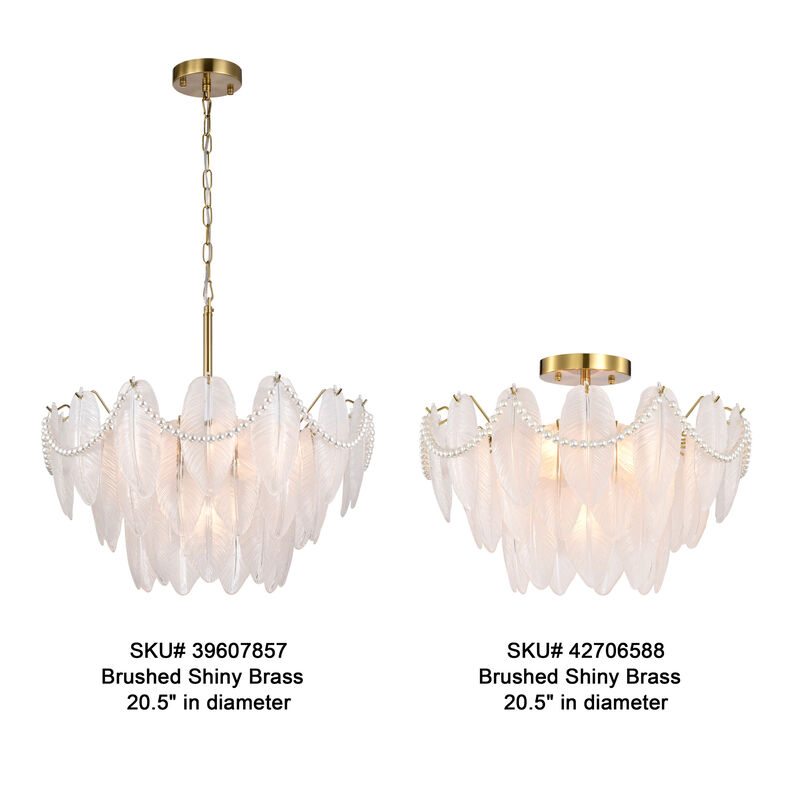 Abril Brushed Shiny Brass 7-Light Glass Feather-shaped Chandelier image number 3