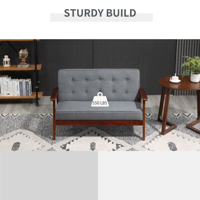 Grey Cozy Seating: 2-Seat Linen-Touch Tufted Loveseat