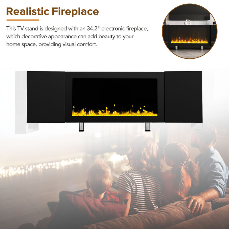 Merax Modern TV Stand with Non-heating Electric Fireplace