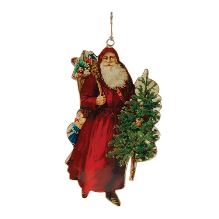 Vintage-Inspired Metal Santa Ornaments, Set of 6 for Festive Tree or Wreath Styling