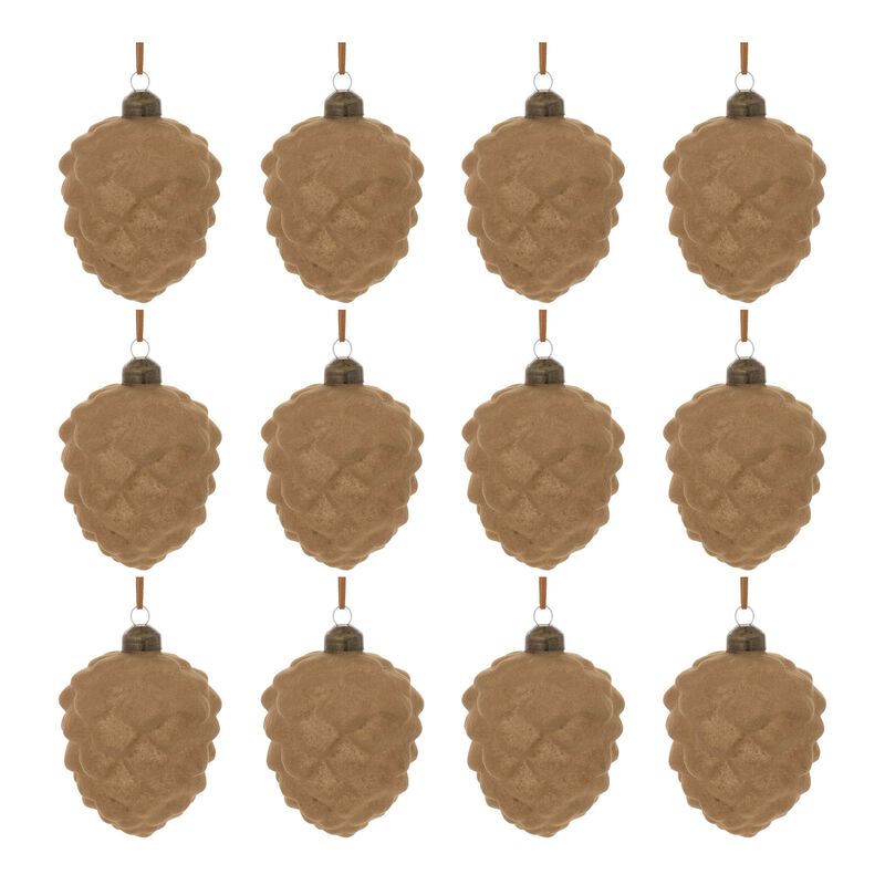 Glass Pinecone Ornaments with Flocked Snow (12-Pack) – Elegant Christmas Tree Hanging Decorations