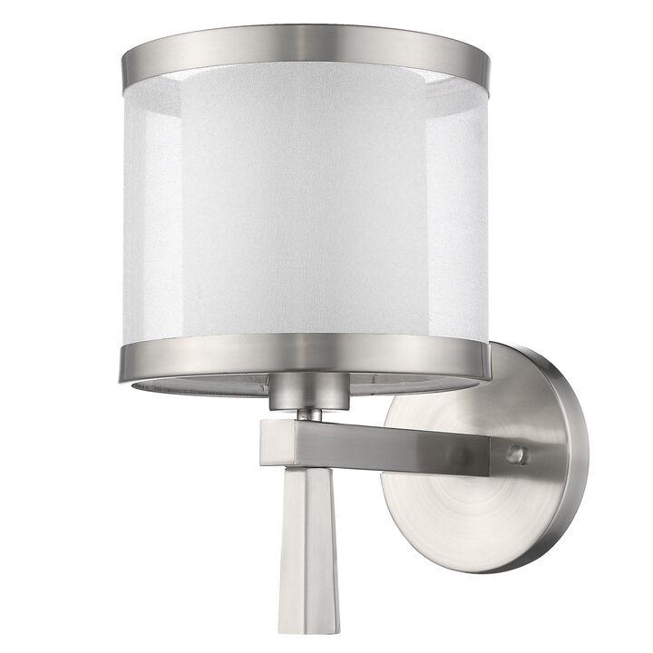 Hivvago White and Silver Wall Light with Fabric Shade
