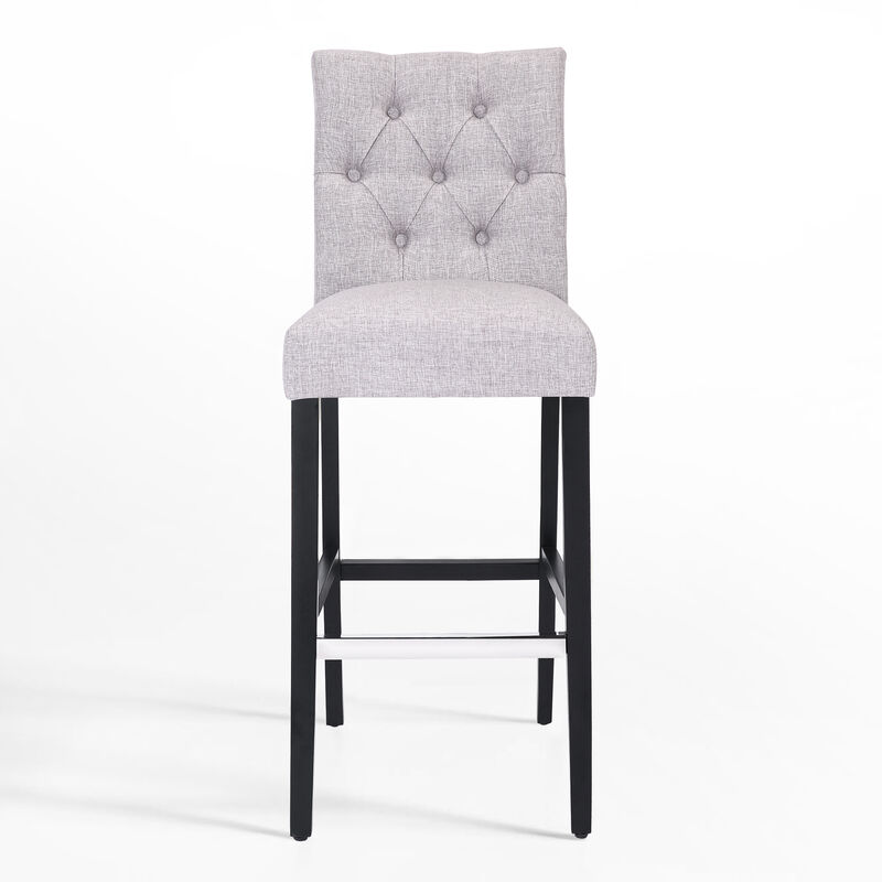 WestinTrends 29" Linen Fabric Tufted Upholstered Bar Stool, Black