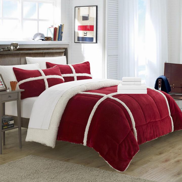 Chic Home Camille Mink Chloe Sherpa Soft Microfiber 7 Pieces Comforter Sheet Set Bed In A Bag - King 104x92, Red