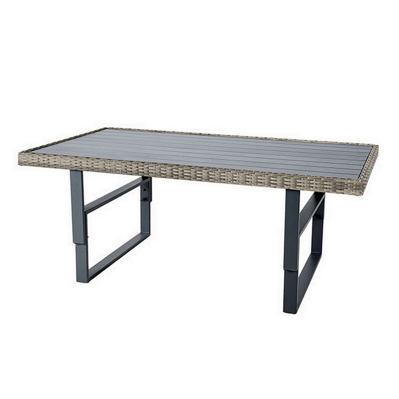Foca 63 Inch Outdoor Rectangular Dining Table, Adjustable Height, Wicker