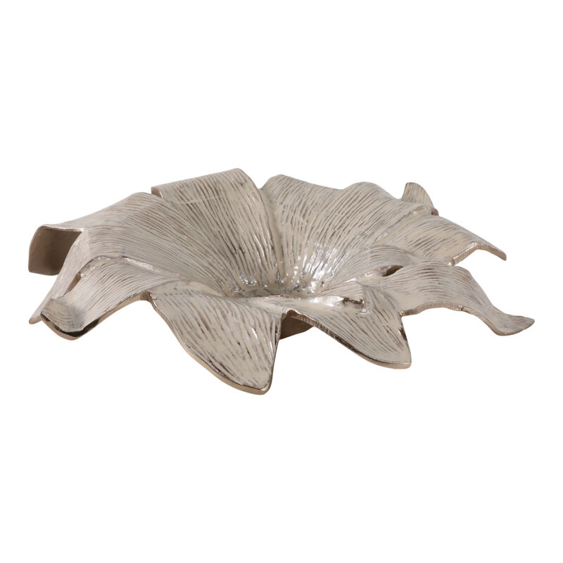 20" Blooming Flower Metal Bowl, Ivory/gold image number 3