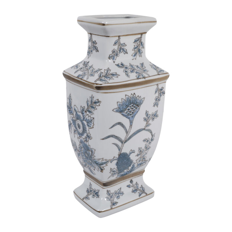 15x7" Foral Traditional Vase, Brown/blue image number 2