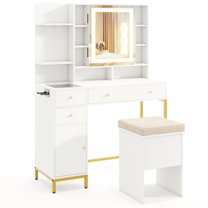 Vanity Dressing Table Set with Stool 3 Lighting Modes and Storage Cabinet