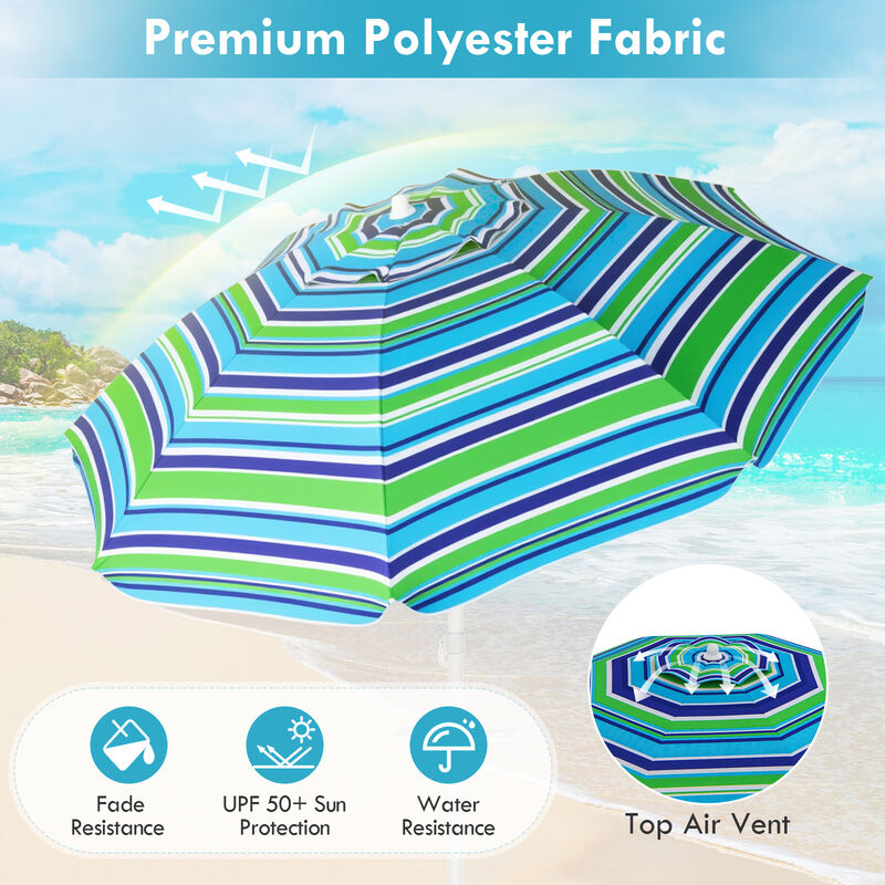 Portable Beach Umbrella with Sand Anchor & Tilt Adjustment &ndash; UV Sun Protection