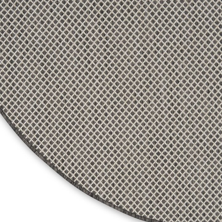 HomeRoots 5' Ivory And Charcoal Round Geometric Indoor Outdoor Area Rug