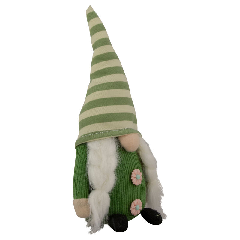 9.25" Green Striped Hat Girl Springtime Gnome