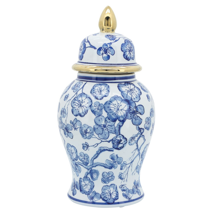 14" Temple Jar W/ Hibiscus