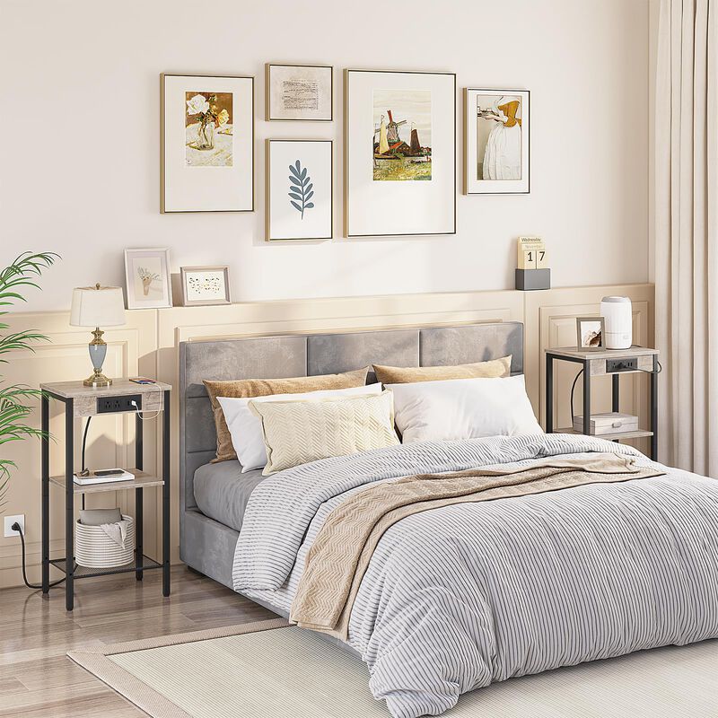 HOOBRO Tall End Table with Charging Station, 29.7 Inch Small Tall Side Table, 3-Tier Telephone Table, Small Entryway Table, High