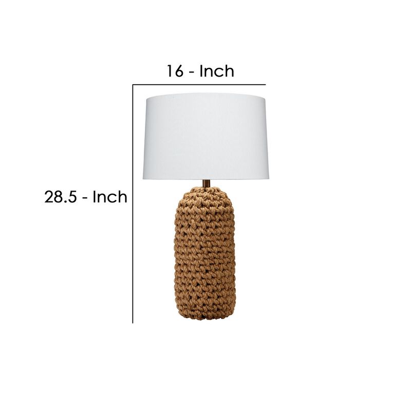 Table Lamp with Woven Rope Knots and Fabric Shade, Brown-Benzara image number 5