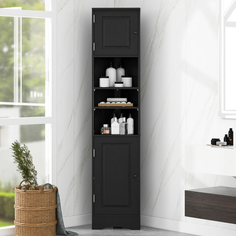 Whisen Multi-Functional Verticle Corner Cabinet, Tall Bathroom Storage Cabinet with Two Doors and Adjustable Shelves image number 1