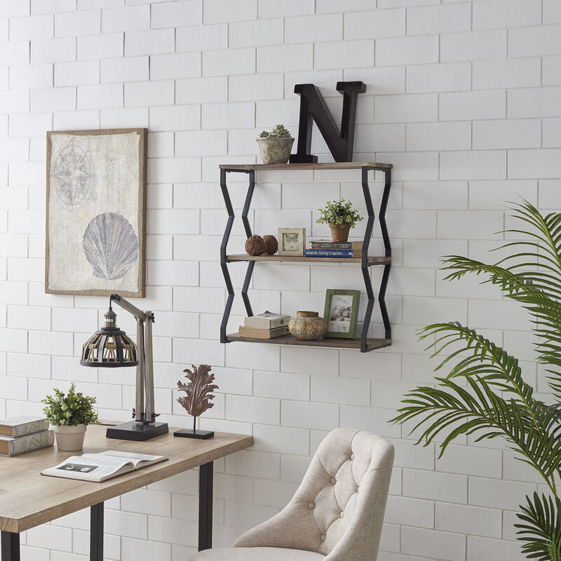 Rustic Industrial 3-Tier Zigzag Floating Wall Shelf