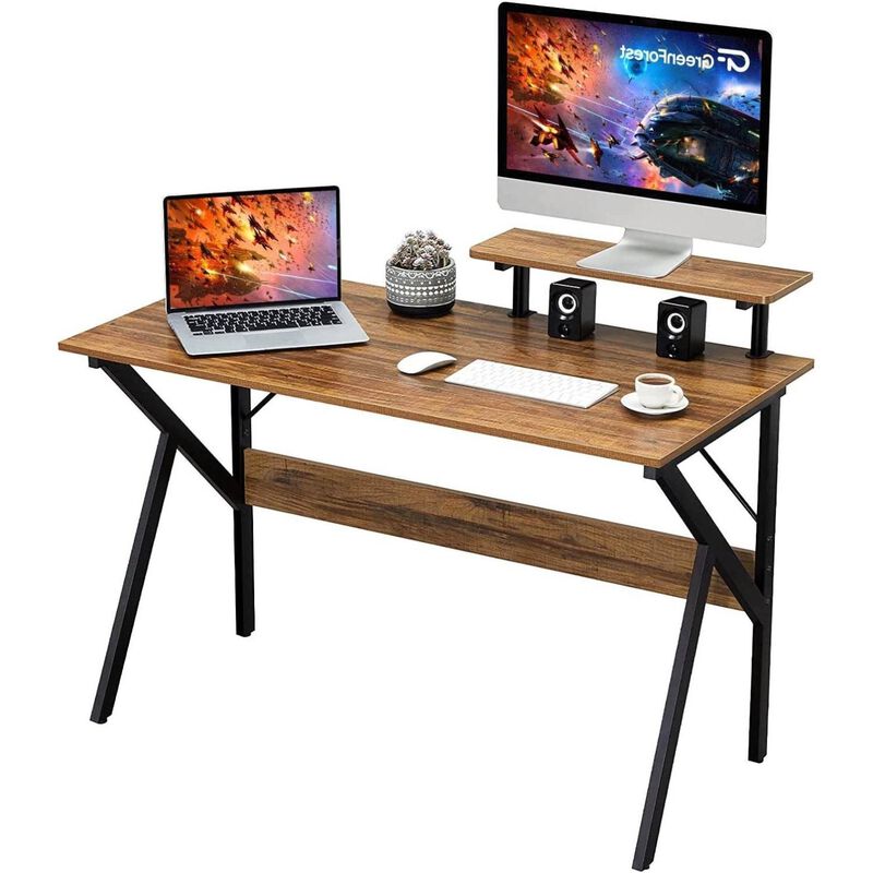 QuikFurn Modern 47-inch Home Office Laptop Computer Desk with Moveable Top Shelf