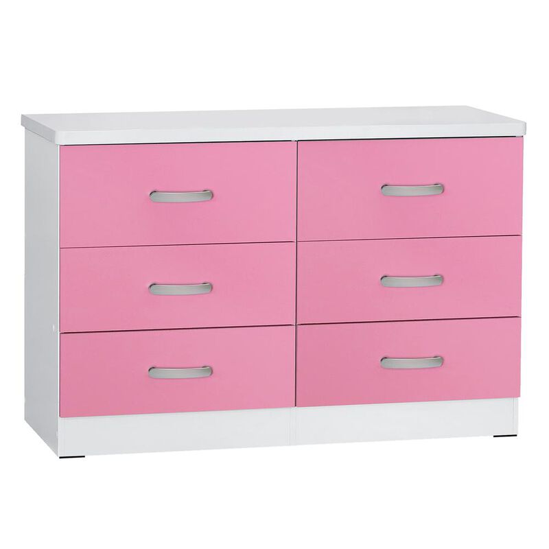 Better Home Products DD & PAM 6 Drawer Engineered Wood Dresser in White and Pink