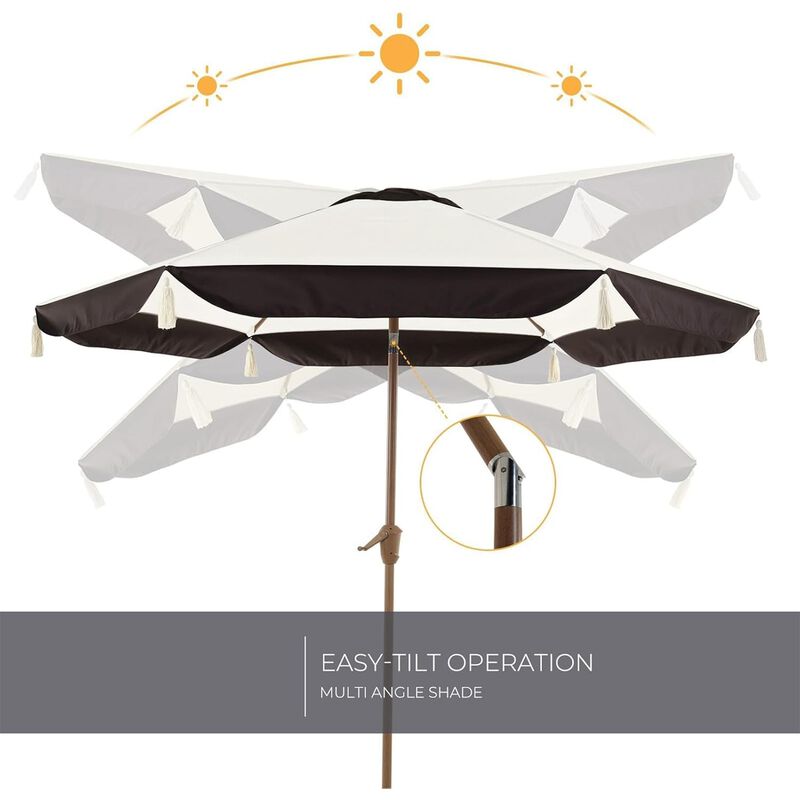 Mondawe 150cm All-Iron Tassel Sun Umbrella W/ Crank&Adjust Angle,UV-Resistant Multifunctional Canopy image number 3