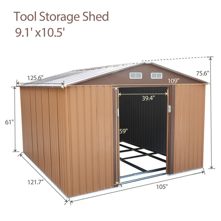 9.1' * 10.5' Large Outdoor Storage Shed with Sliding Door Ventilation and Sturdy Base for Garage
