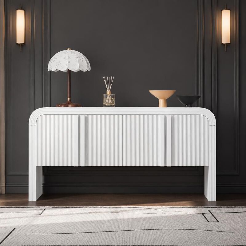 GOODSILO 62.2-Inch Curved Wave Pattern Console Table with 4 Doors and Adjustable Shelf, Narrow Entryway Sofa Table for Living Room, Foyer and Hallway image number 3