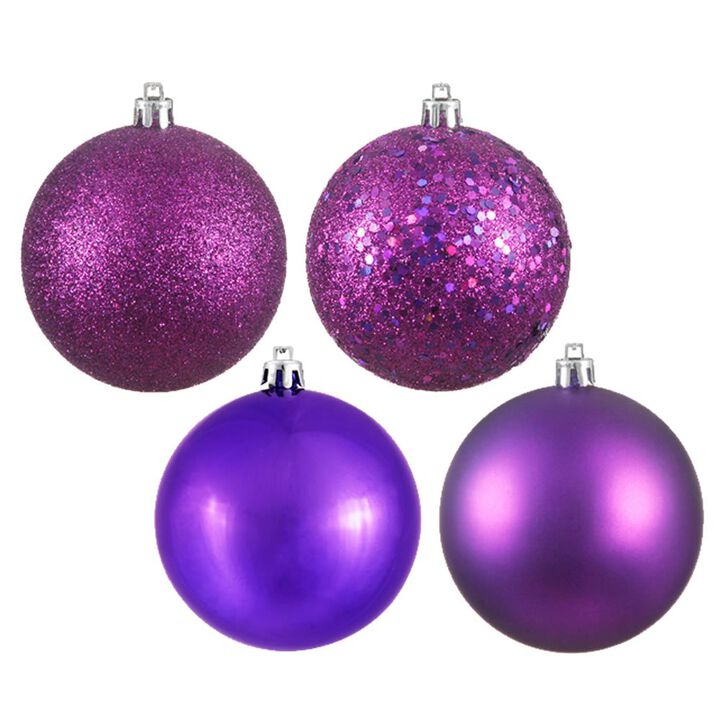 Vickerman 4" Plum 4-Finish Ball Ornament Assortment, 12 per Box