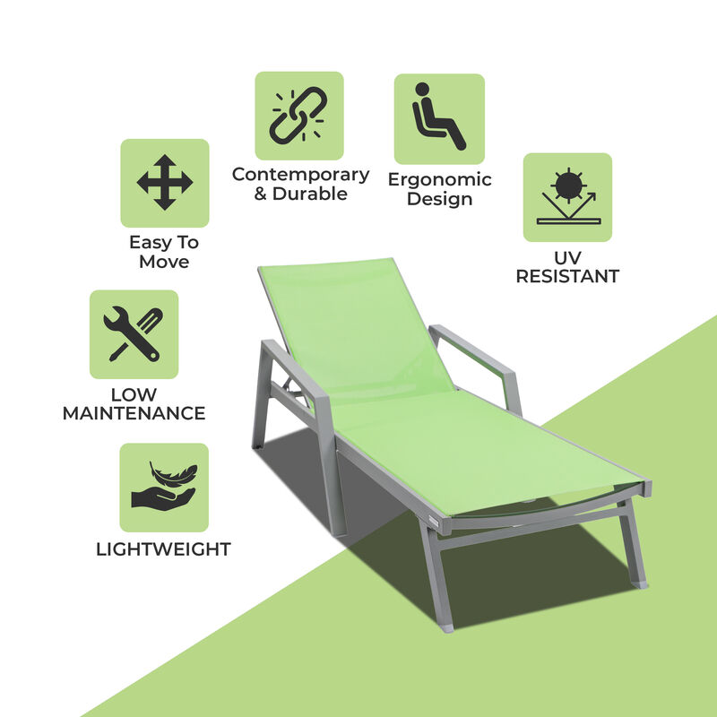 LeisureMod Marlin Poolside Outdoor Patio Lawn and Garden Modern Powder Coated Aluminum Frame Suntan Sling Chaise Lounge Chair with Armrests image number 4