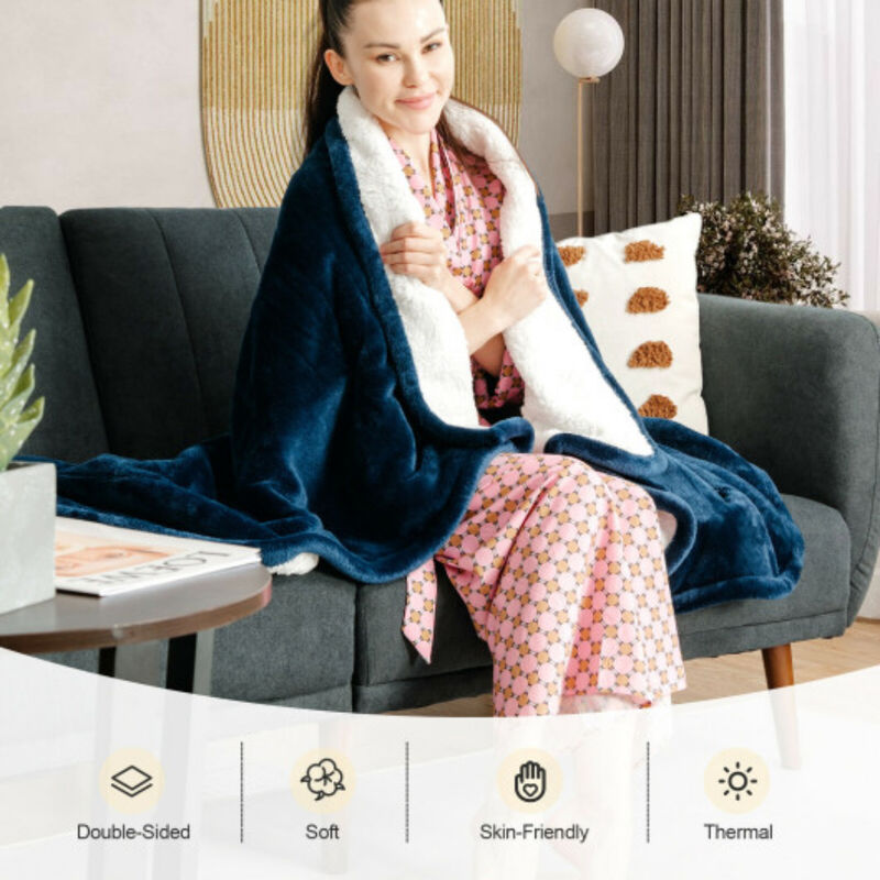 60 Inch x 50 Inch Electric Heated Throw Flannel and Sherpa Double-sided Flush Blanket