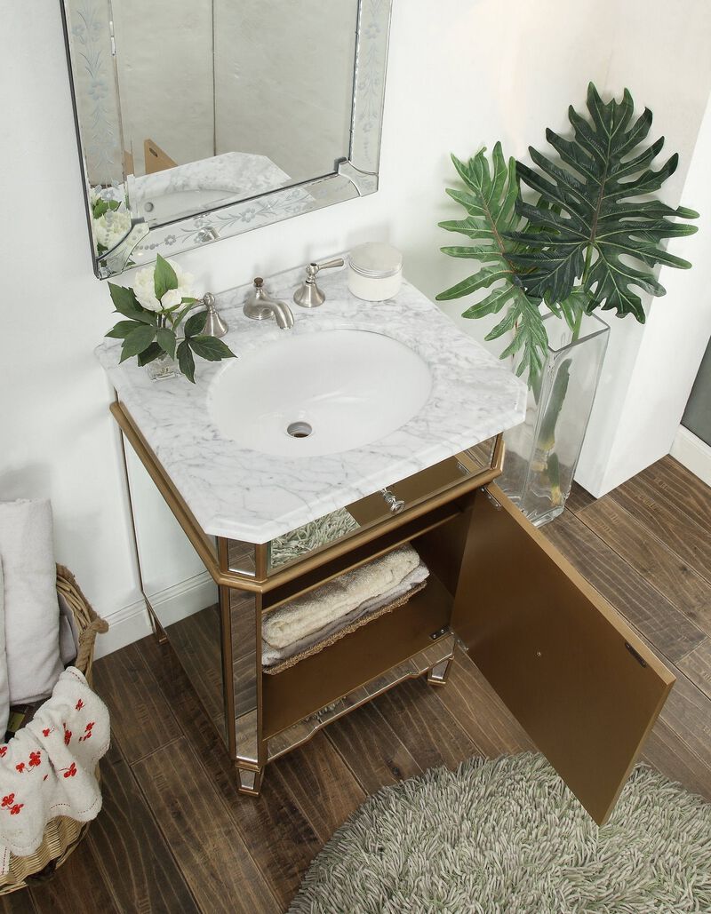 24 Inch Mirrored Reflection Gold Trim Asger Bathroom Sink Vanity image number 2