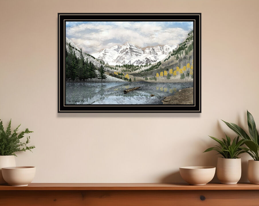 HomeRoots Snowy Mountain Landscape  Black Framed Wall Art