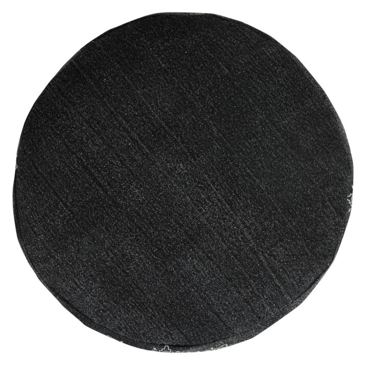 Hivvago 18 Inch Black Cotton Cylinder Medallion Pouf Ottoman