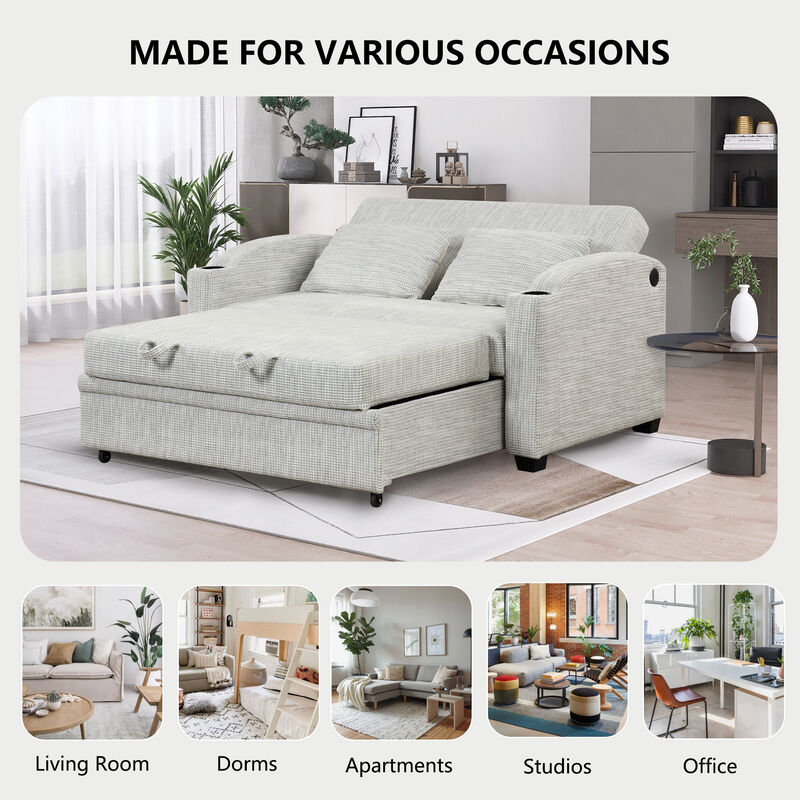 Merax Modern Chenille Convertible Loveseat Sofa image number 1