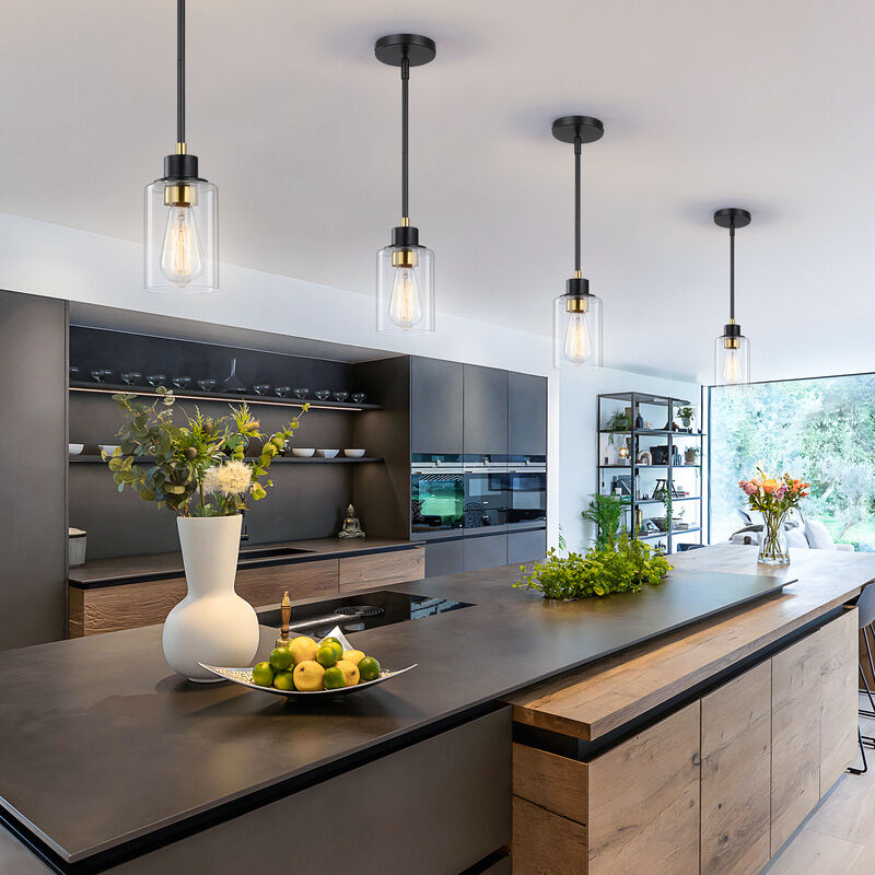 8" Modern Black and Warm Gold Glass Mini Pendant Light image number 9