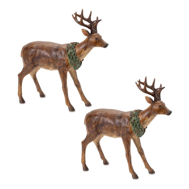Winter Deer Figurine Set of 2 – Elegant Holiday Deer Decorations for Tabletop, Mantel, or Shelf Display