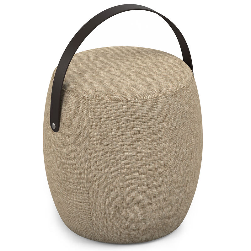 Ramsay 16 inch Wide Contemporary Irregular Footstool in Taupe Linen Look Fabric, Fully Assembled