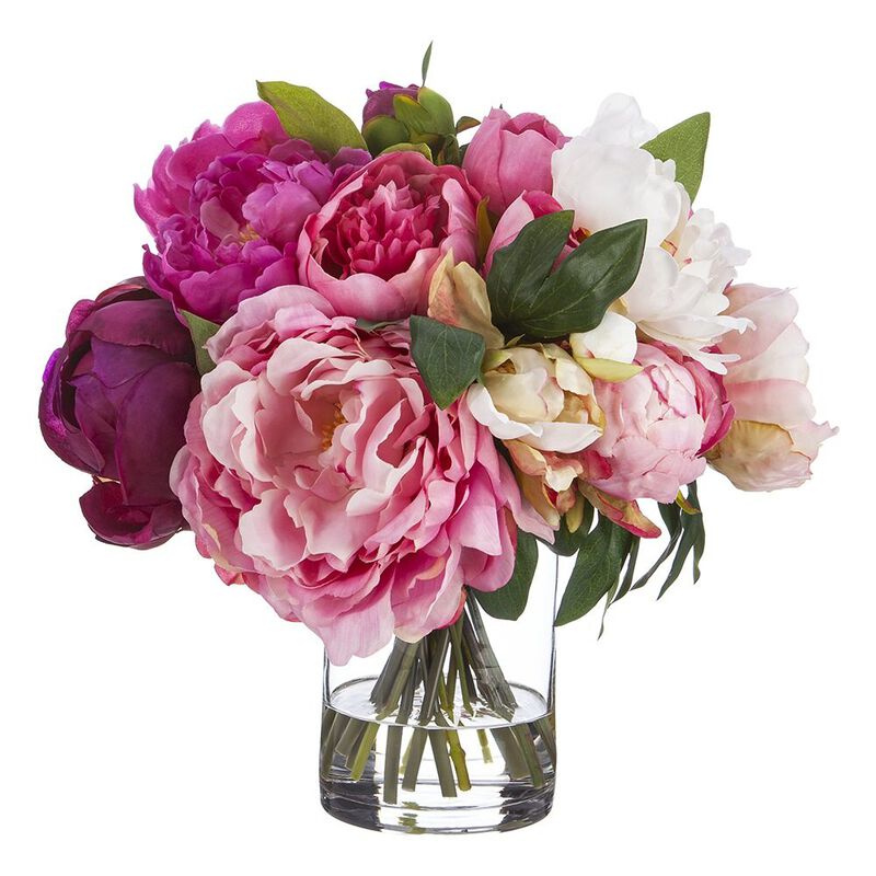 Peony Arrangement in Glass Vase
