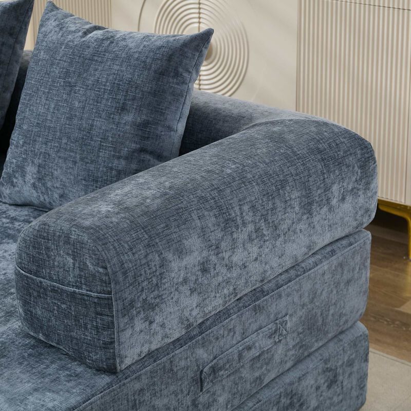 Convertible Folding Mattress Couch, Chenille Floor Sofa with Armrest, Floor Sofa Lounge Couch image number 5