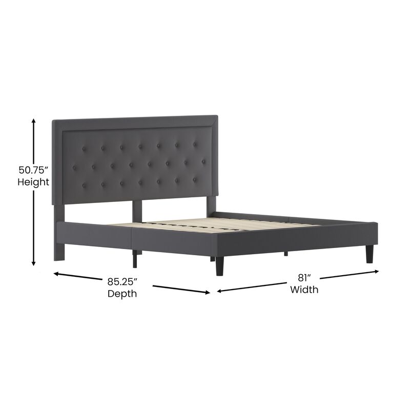 Flash Furniture Roxbury King Size Tufted Upholstered Platform Bed in Dark Gray Fabric image number 3