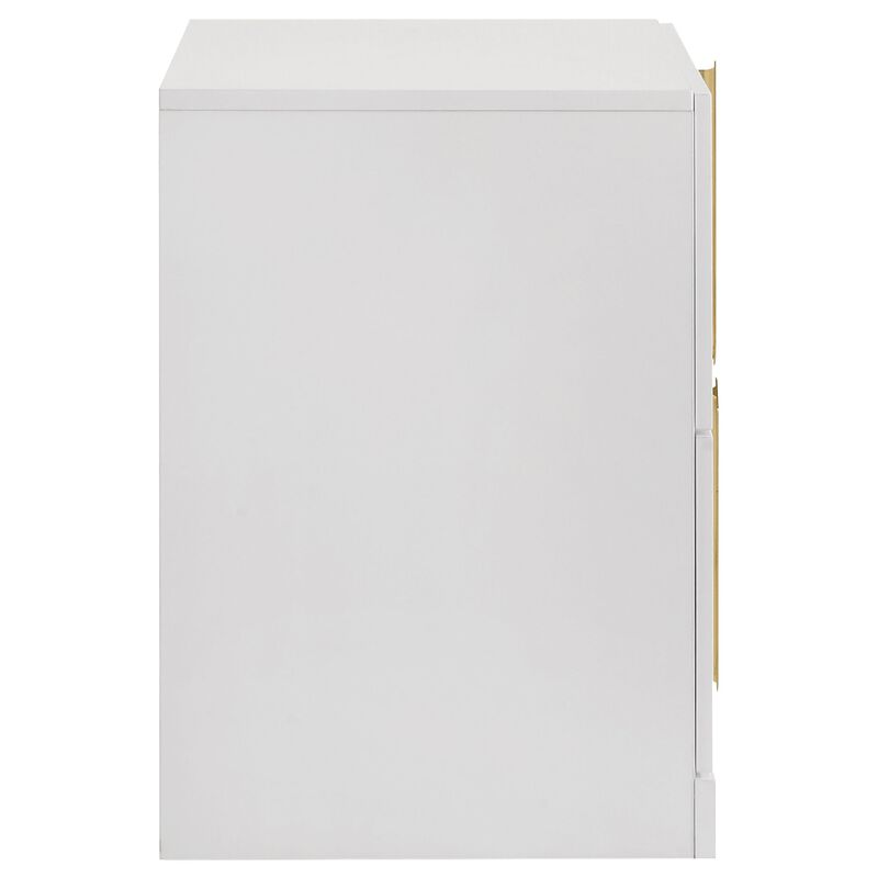 Orion Nightstand with 2 Drawers, Gold Metal Pulls, White Gloss Wood image number 3