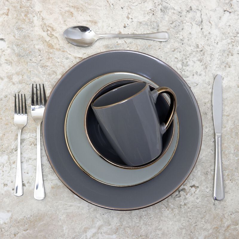 Elama Tahitian Grand 16 Piece Stoneware Dinnerware Set in Gray