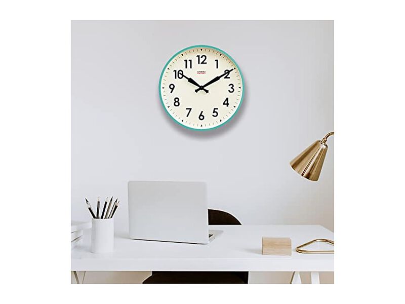 Station Metal Blue Turquoise White Wall Clock 18 Inch Silent Non Ticking image number 2