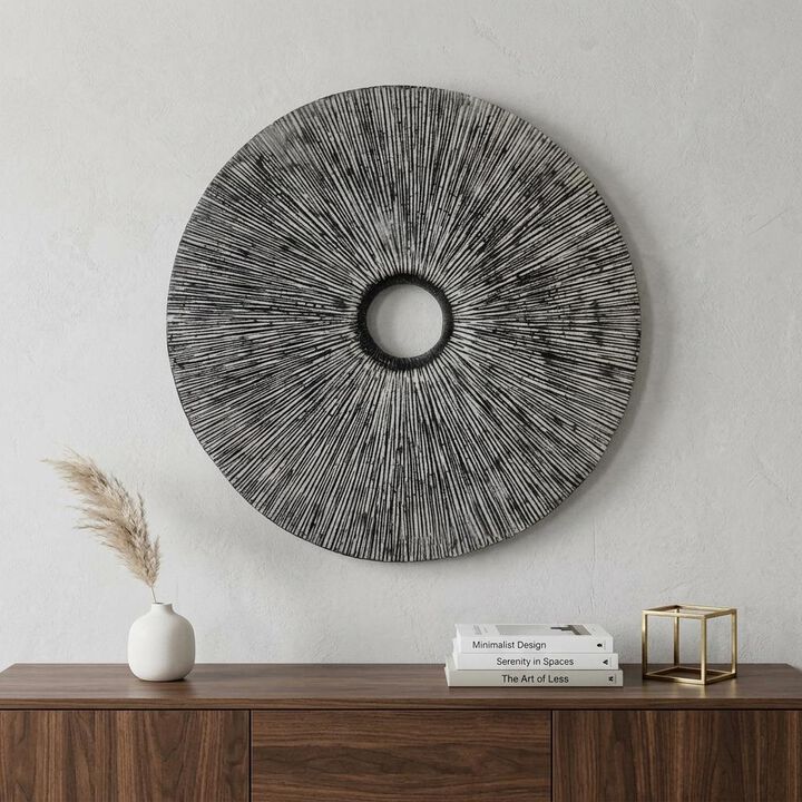 HomeRoots 30" X 30" Contemporary Grey Round Rib Wall Art