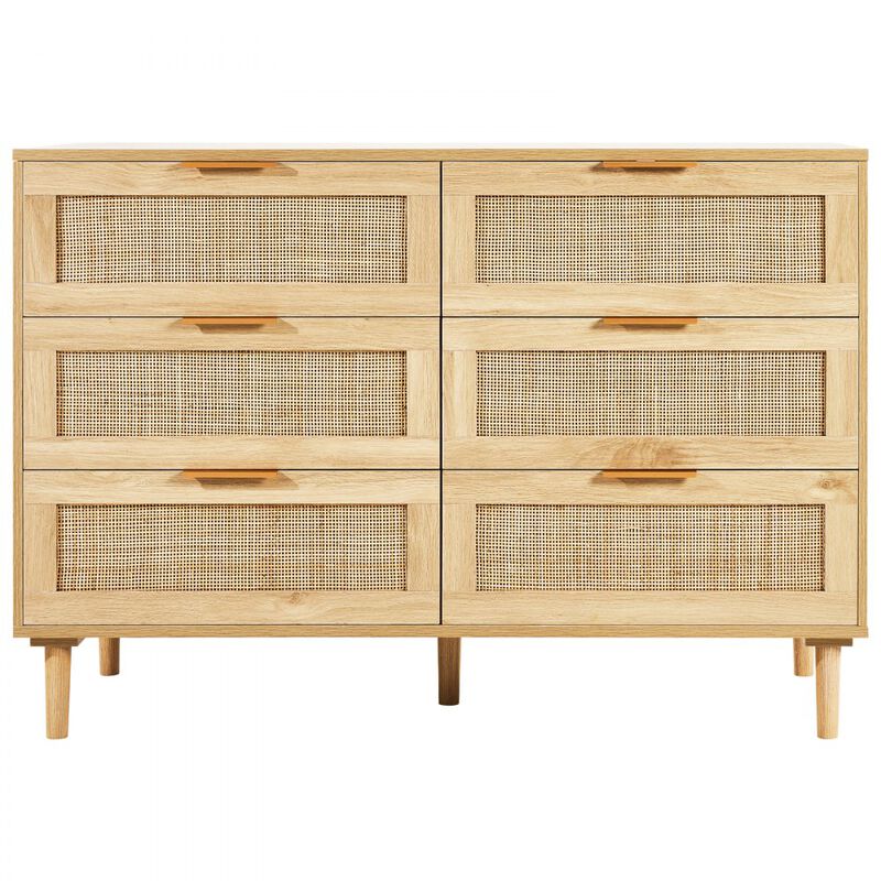 6 Drawer Rattan Dresser Chest of Drawers with Storage for Bedroom Living Room Hallway