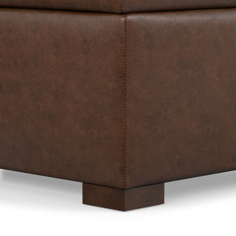 Gabbie 36 inch Wide Contemporary Square Square Coffee&nbsp;Table Storage Ottoman in Distressed Chestnut Brown Vegan Faux Leather, Assembled image number 9