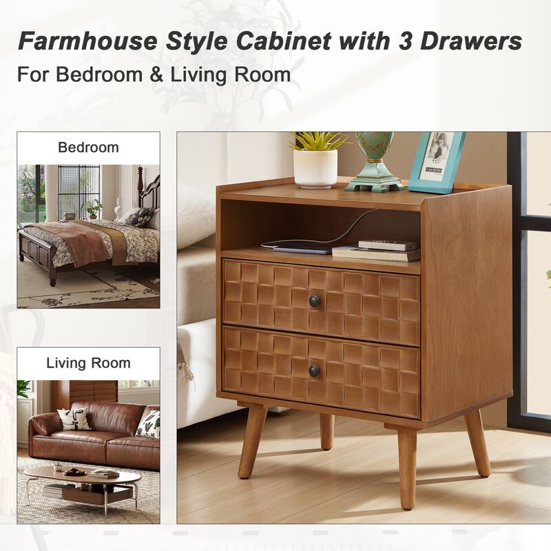 Begkam Farmhouse Nightstand with Charging Station image number 3